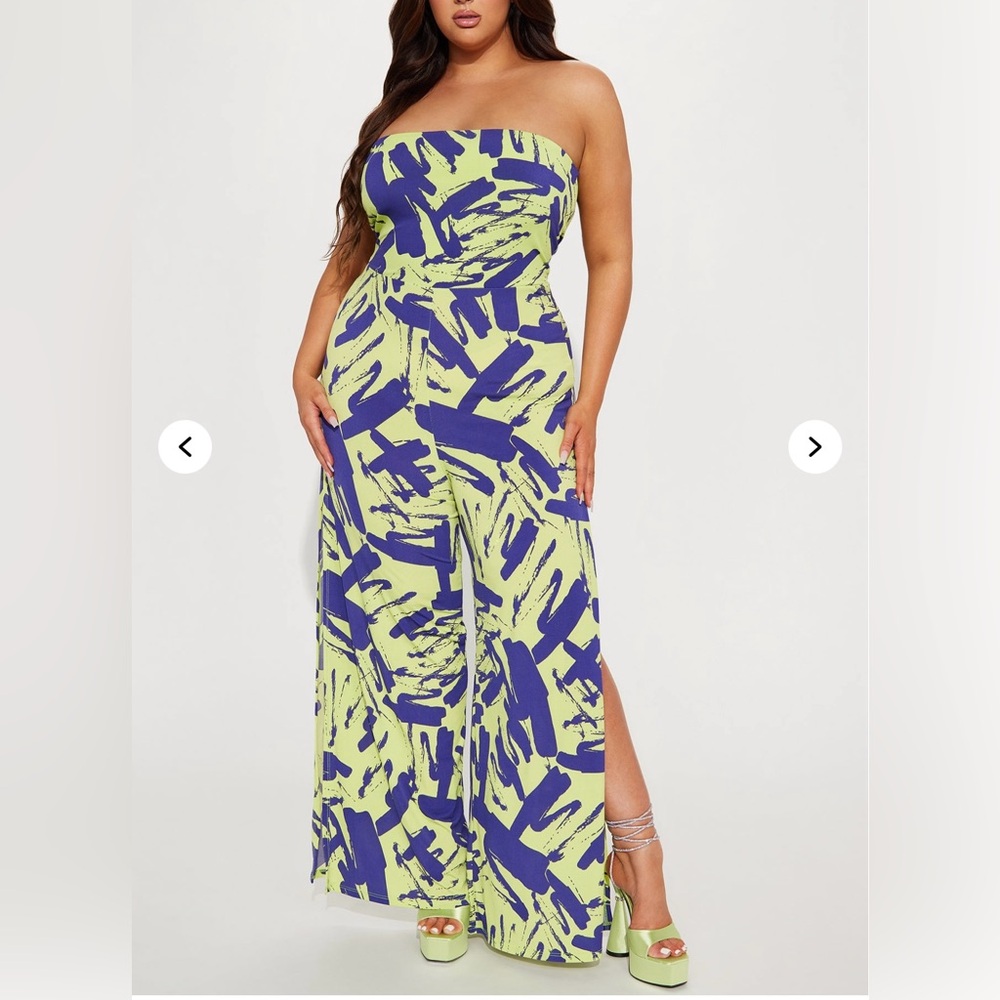 Fashion Nova Strapless Abstract Jumpsuit - Blue and Yellow